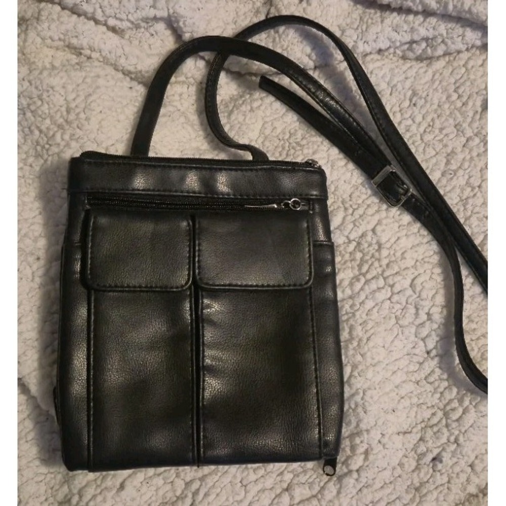 Black Leather Crossbody Purse / Shoulder Bag
